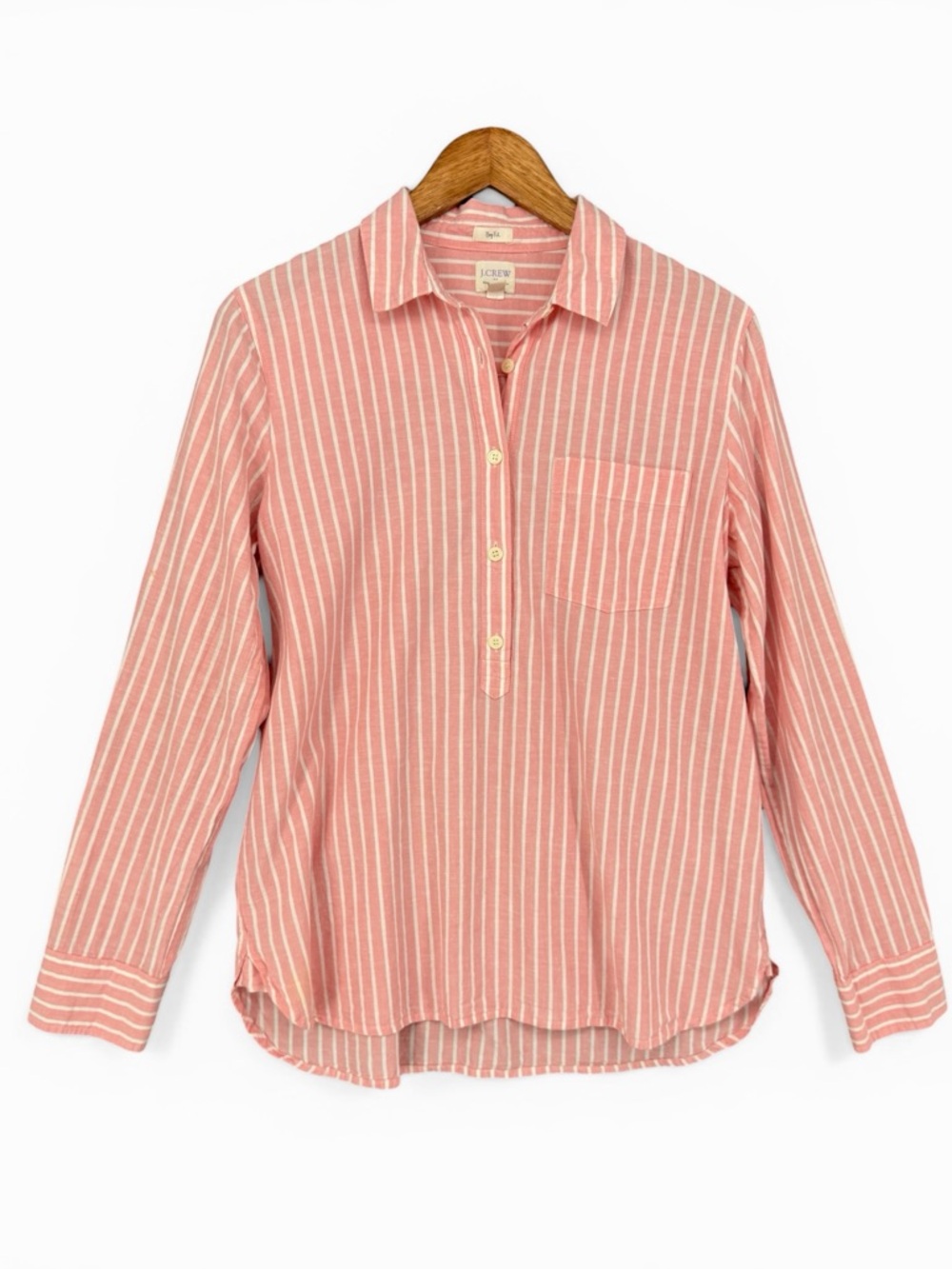 J.Crew Factory Boyfit Striped Cotton‑Linen Popover Shirt Size Medium